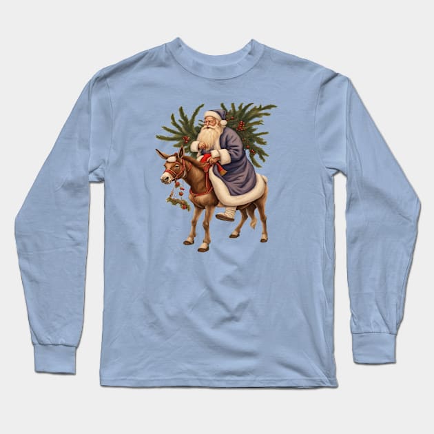 Olde German Father Christmas Riding A Donkey Cut Out Long Sleeve T-Shirt by taiche